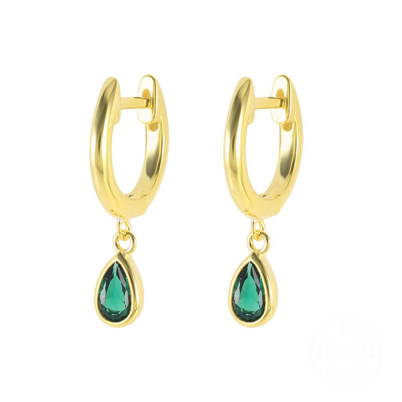 2207ER2 S925 Sterling Silver Teardrop Hoop Earrings Muti Color Zircon CZ Circle Round Loops Crystal Women Piercing Earring