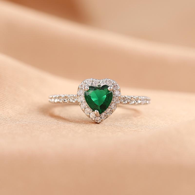 Women's High-End Zirconia Heart Ring: Adjustable Open Design with Light Luxury, White Gold Plating, and Moissanite Inlay.