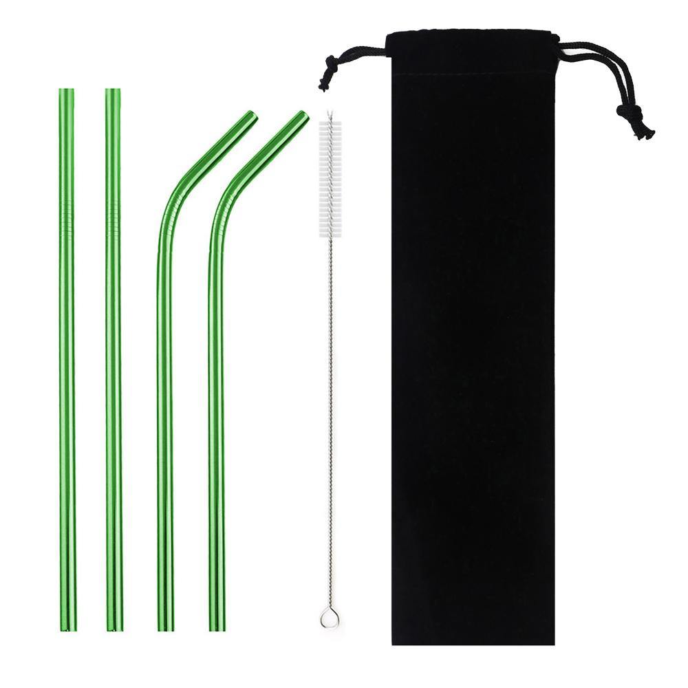 18/10 Stainless Steel Reusable Straws Gold Drinking Straw Set Mteal Straw Coffee Party Bar Straw With Cleaner Brush Portable Bag