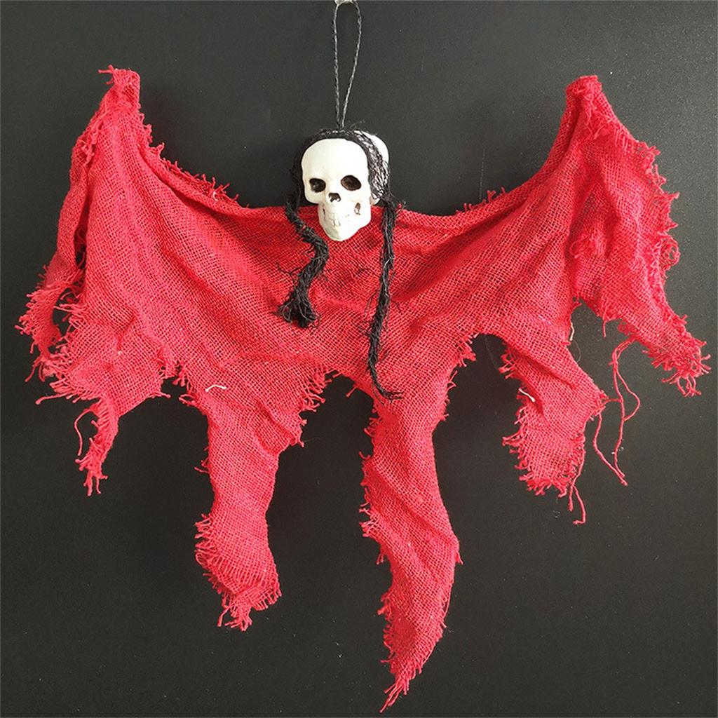 Halloween Hanging Ghost Decoration with Mesh Fabric and Skull Head for Indoor Outdoor Party Haunted House Props