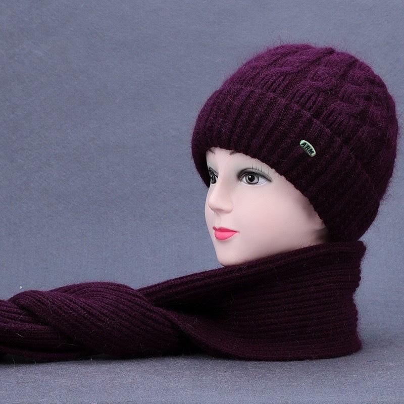 Autumn and winter elderly hat scarf women winter plush warm wool hat fashion knitted hat