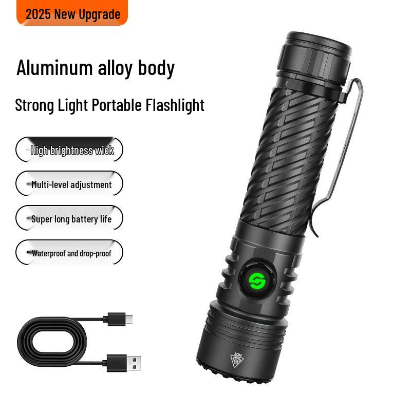 High-Power Aluminum LED Flashlight: Rechargeable Long-Range, Fixed Focus, Super Bright Outdoor Lighting