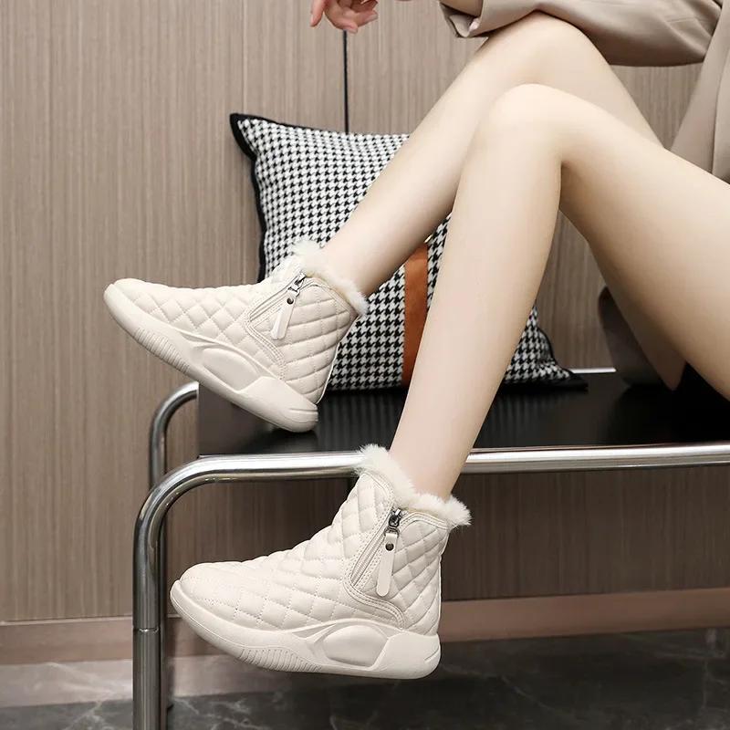 Women's Winter Thick Warm Snow Boots New Thick-soled Leather Women Cotton Shoe Trendy Black Ankle Boots for Women Botas De Nieve