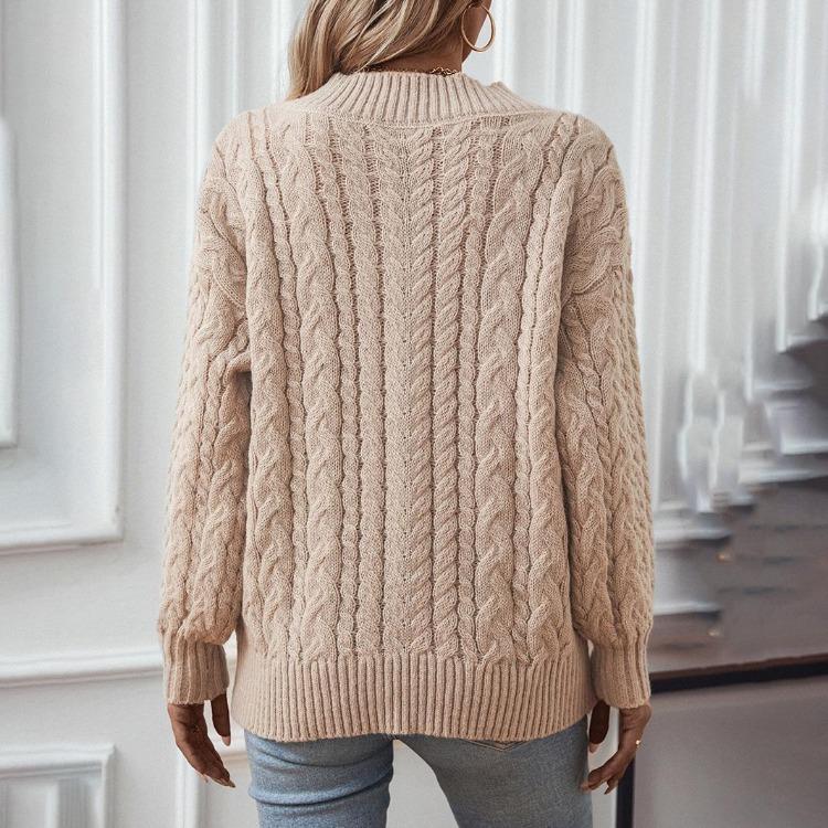 Vintage V-Neck Knitwear Sweater Loose Long Sleeve Pullover Solid Color Top Autumn Winter