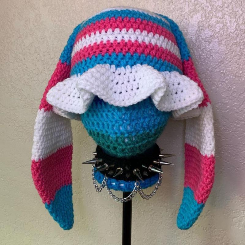New Hand Knitted Embroidered Big Brim Hollow Fisherman Hat Showing Face Little Cute Knitted Hood