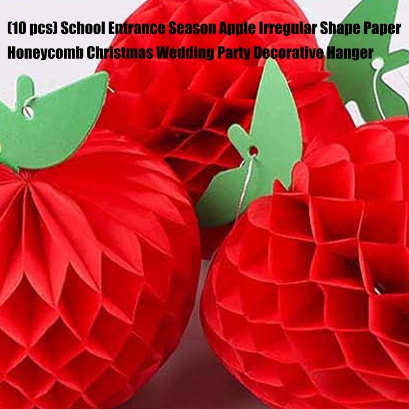 10Pieces Bright Apples Shape Honeycomb Hanging Ornament Tear Resistant Paper Craft For School Office Party Seasonal Decorations