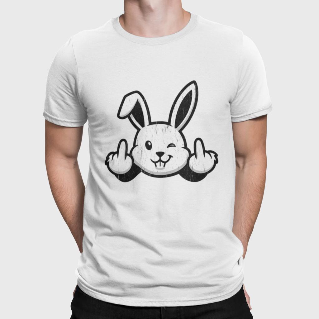Funny Giving The Finger Bunny T-Shirt | Cheeky Rabbit Sarcastic Graphic Tee