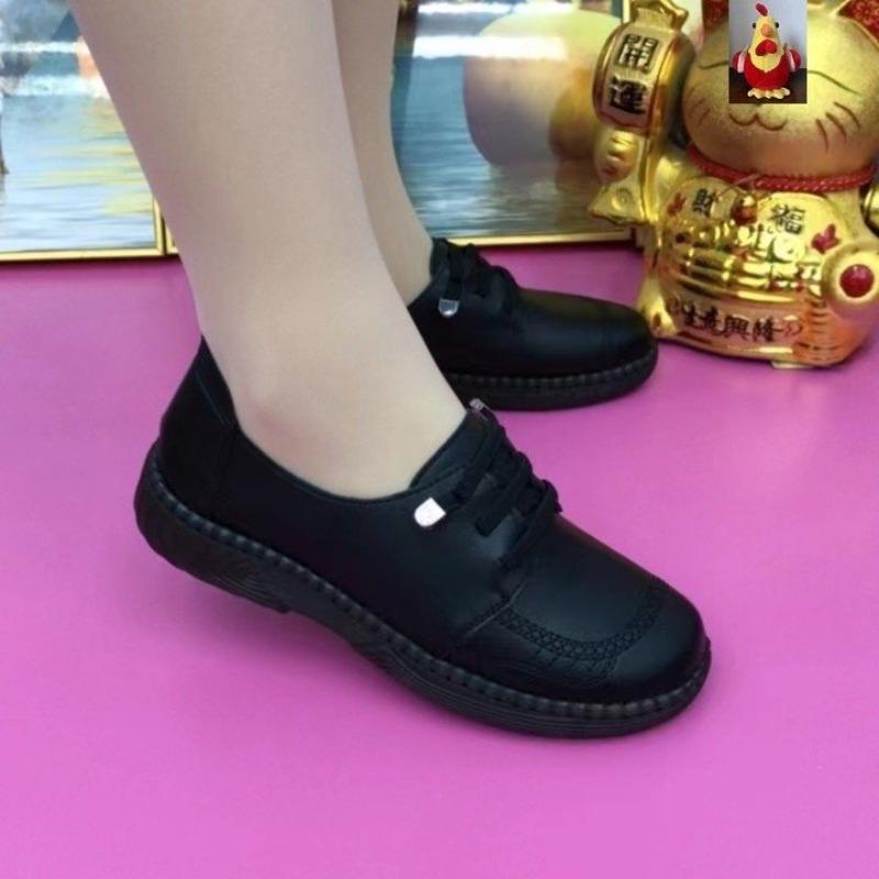 Soft Leather Single Shoes Autumn New Beef Tendon Soft Sole Soft Surface Non-slip Versatile Medium and Old Casual Small Leather Shoes