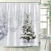 Winter Snowy Forest Shower Curtains Pine Tree Deer Snowflake Xmas Christmas Holiday Rustic Farmhouse Bathroom Decor With Hooks