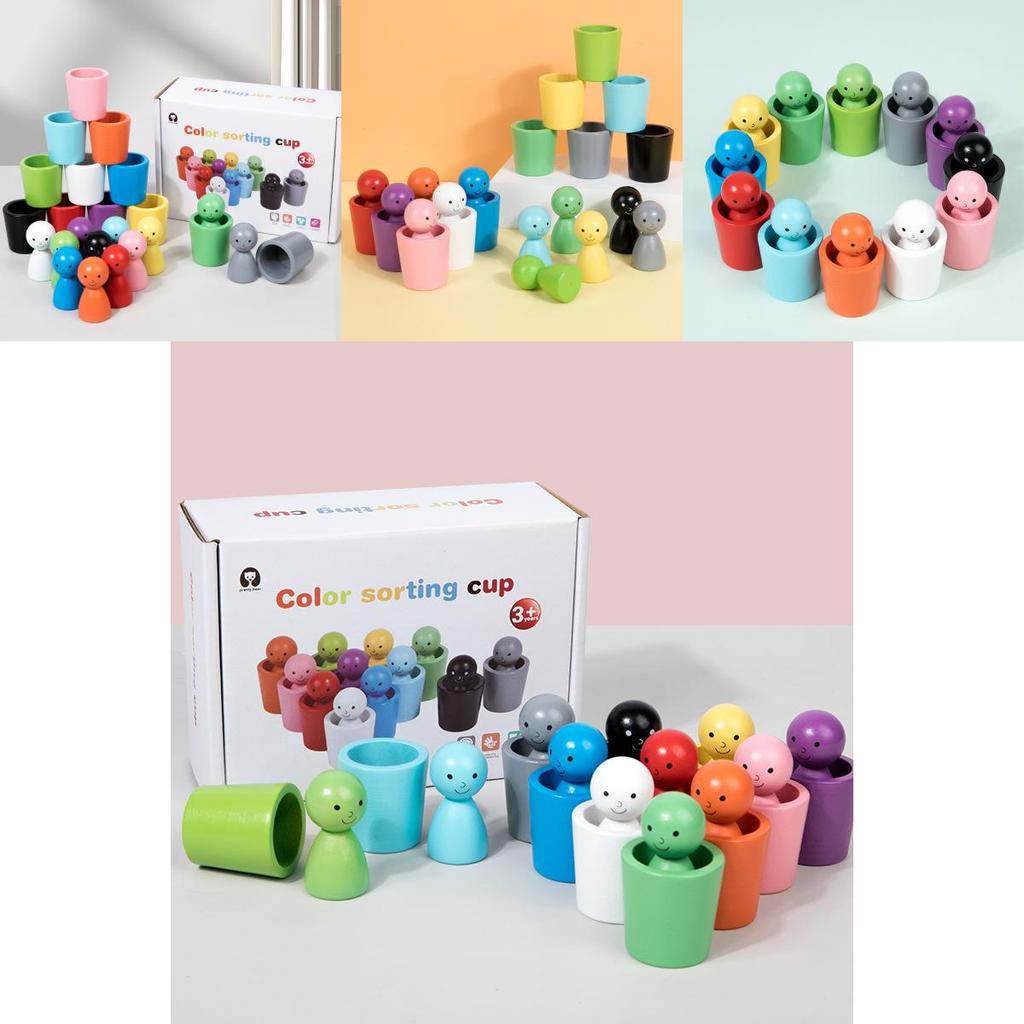 Wooden Montessori Color Sorting Cups For Kids Handeye Coordination Educational Toy