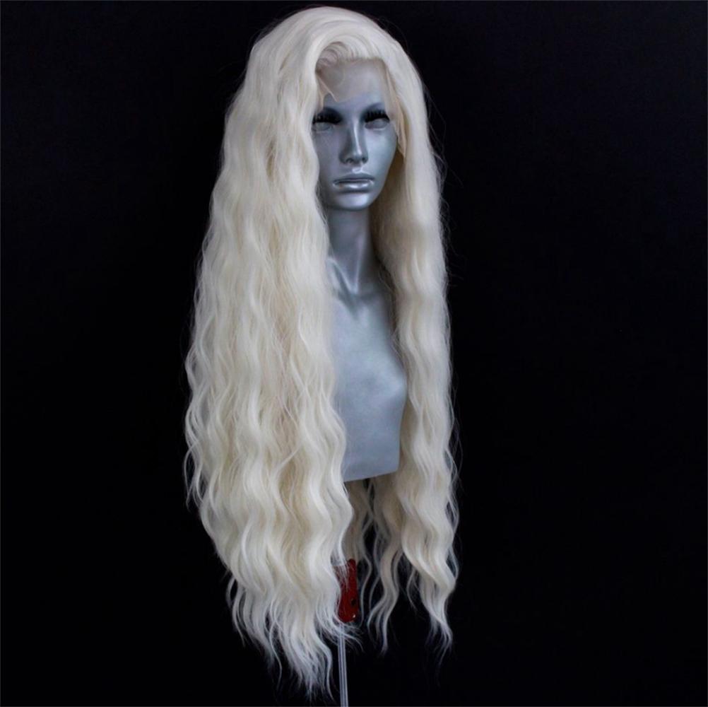 Platinum Blonde Wave Wig Synthetic Lace Front Wigs For Women Long Natural Wave Lace Hair White Black Pink Wig Loose Curl Cosplay