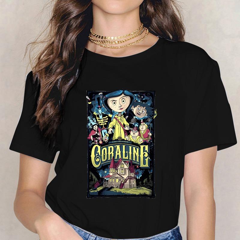 Maglietta Horror di Moda Bambola Coraline Sogni Maglietta Y2k Donna Vintage Gotica Magliette Grafiche di Halloween Abbigliamento