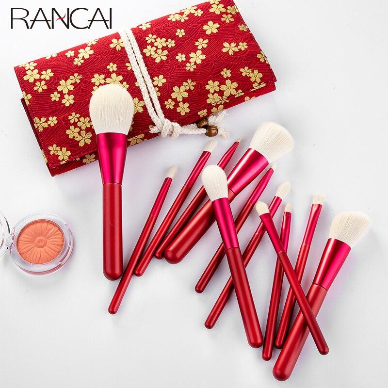 12 sztuk zestaw pędzli do makijażu podkład w pudrze Blush Eyeshadow Sponge Brush Miękkie przybory kosmetyczne do włosów ze skórzaną torbą