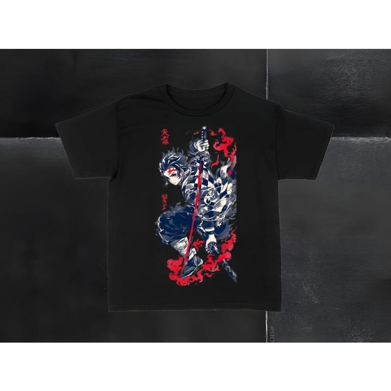 Heißes Tanjiro Demon Slayer Grafikdruck T-Shirt Sonnenatmung Erbe Sommer Neues T-Shirt Mit Ziel brennen Flammen-Schwert Locker Lässig Übergröße Sommer Neues T-Shirt