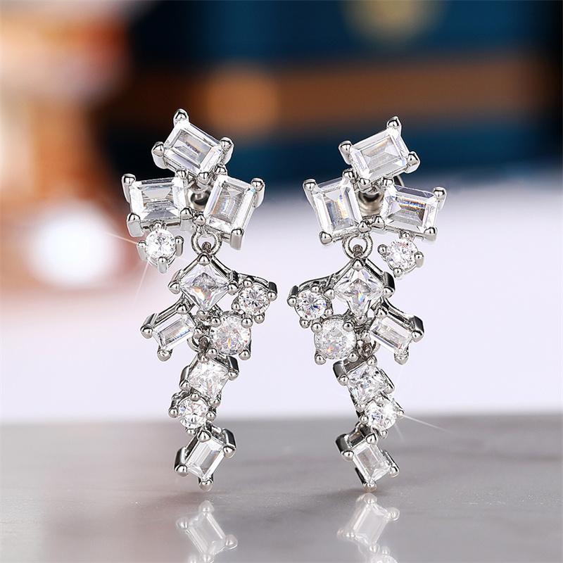 

Huitan Copper Color Women Dangle Earrings with Geometric Cubic Zirconia Fashion Female Wedding Marriage Earrings Trendy Zircon