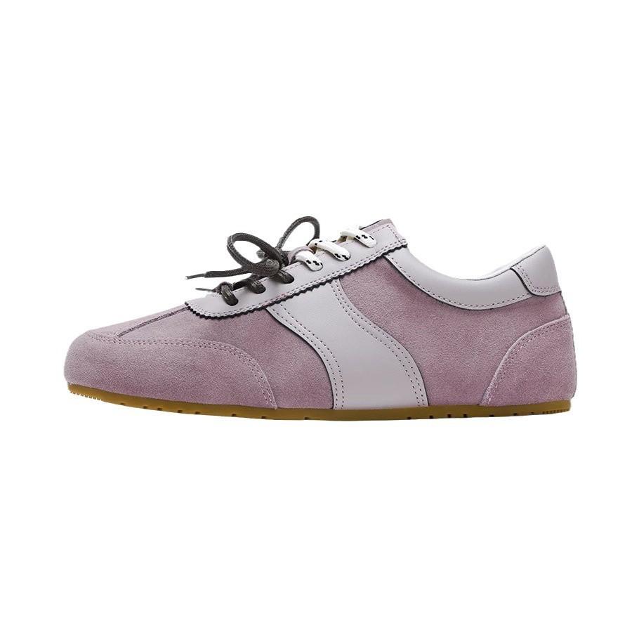 Leather red German training shoes women's 2025 spring new flat bottom soft sole thin square head running casual Forrest Gump shoes
