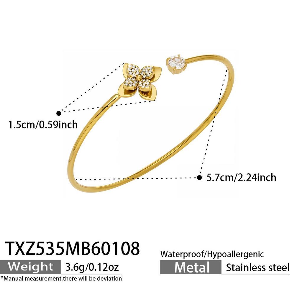 18K Gold Plated Stainless Steel Jewelry Set with Zirconia - Necklace, Bracelet, Earrings - European American Fashion Style.
