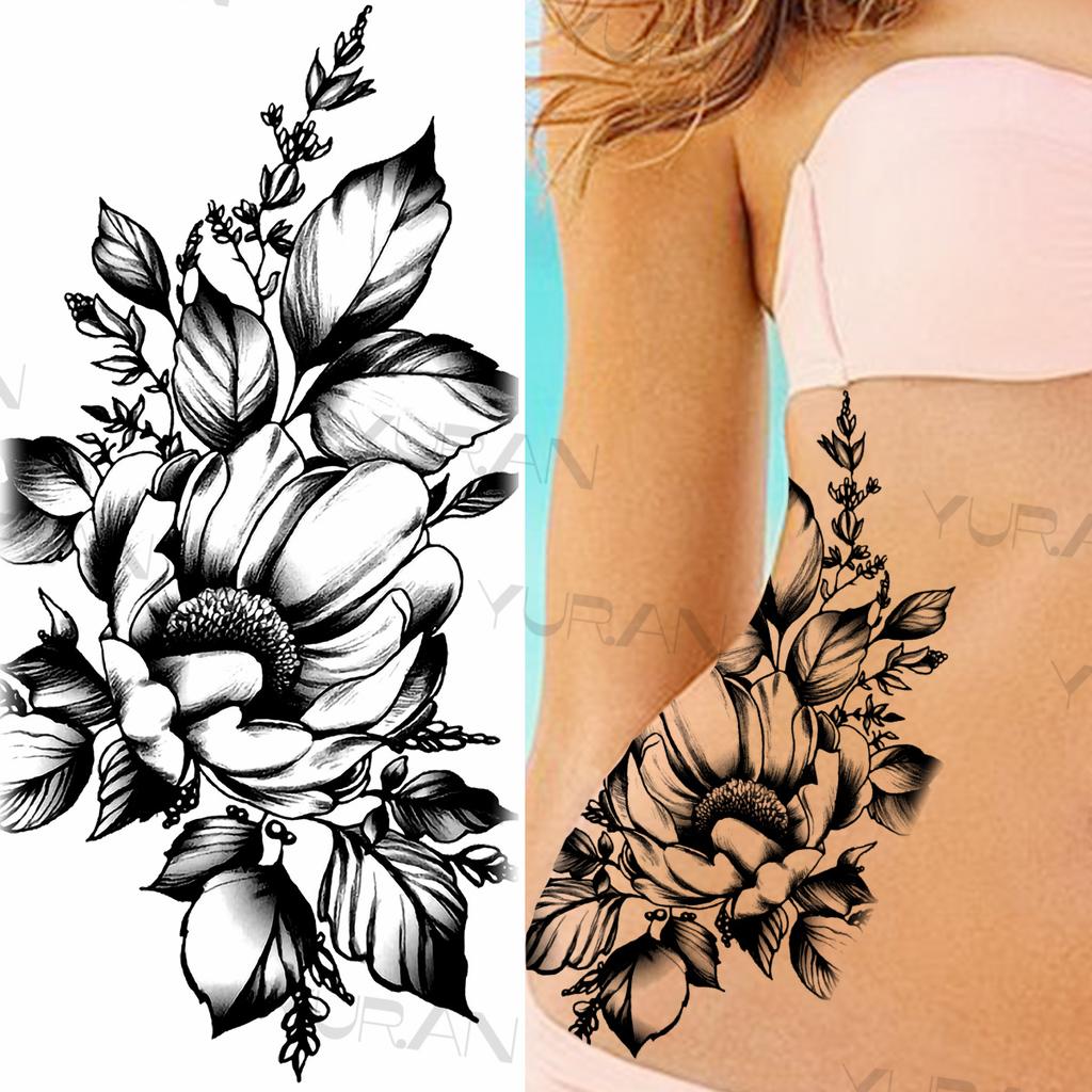 Large Colorful Rose Flower Temporary Tattoos For Girls Women Anchor Fake Gemstone Pendant Tattoo Paste Arm Body Tatoos Creative