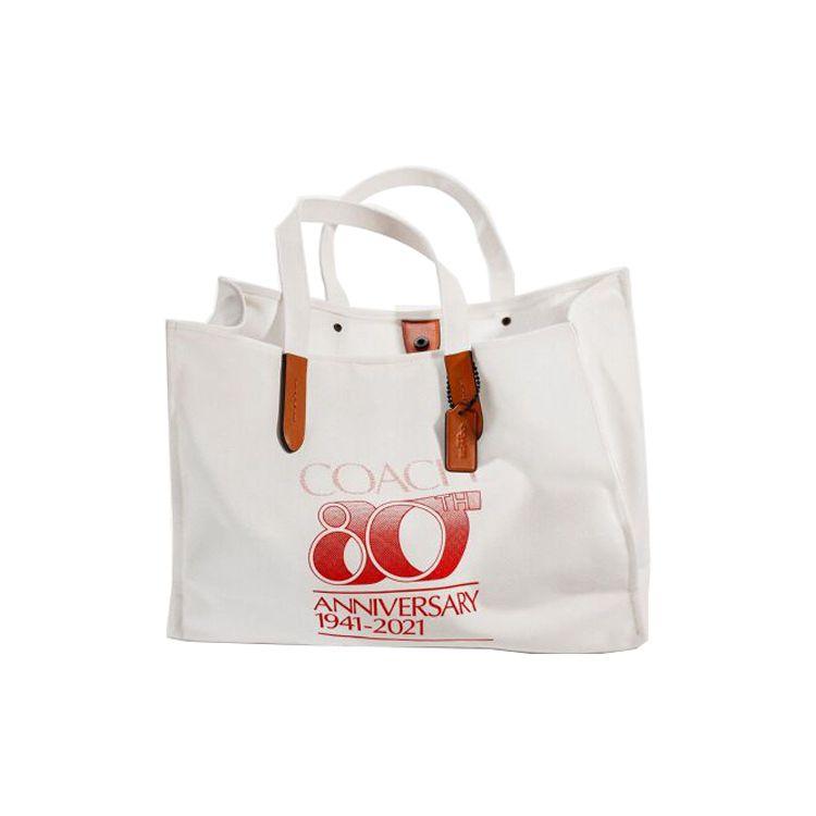 Coach Recycled Tote 42 80th Anniversary Recycled Material Recycled Canvas And Leather Tote Shopping Bag Women tote White C7072-V5CND