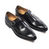 Fashion Luxury Men's Genuine Leather Monk Strap Shoes Cowhide Business Office Formal Dress Shoes with Buckle Italian Style for Weddings