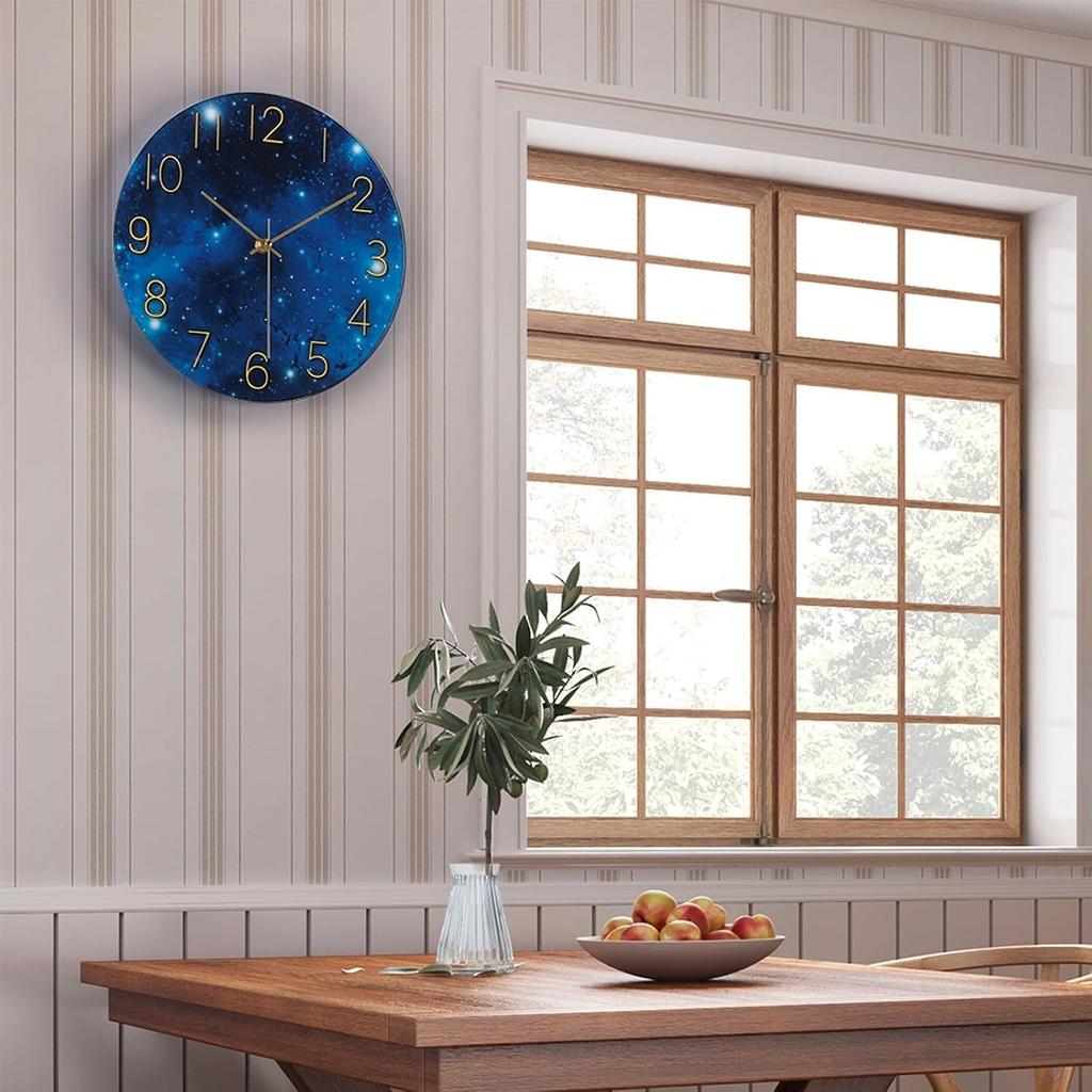 12'' Silent Non-Ticking Wall Clock with Cosmic Galaxy, Battery Operated Analog Clock for Bedroom/Living Room/Kitchen/Office