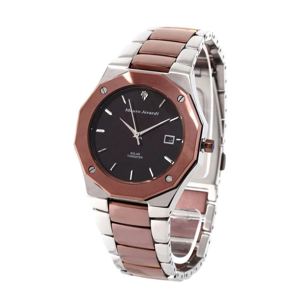 

Natural Diamond Tungsten Bezel Solar Watch Dial [Mauro Geraldi] Men s MJ032-3 Silver/Brown Combination/Black