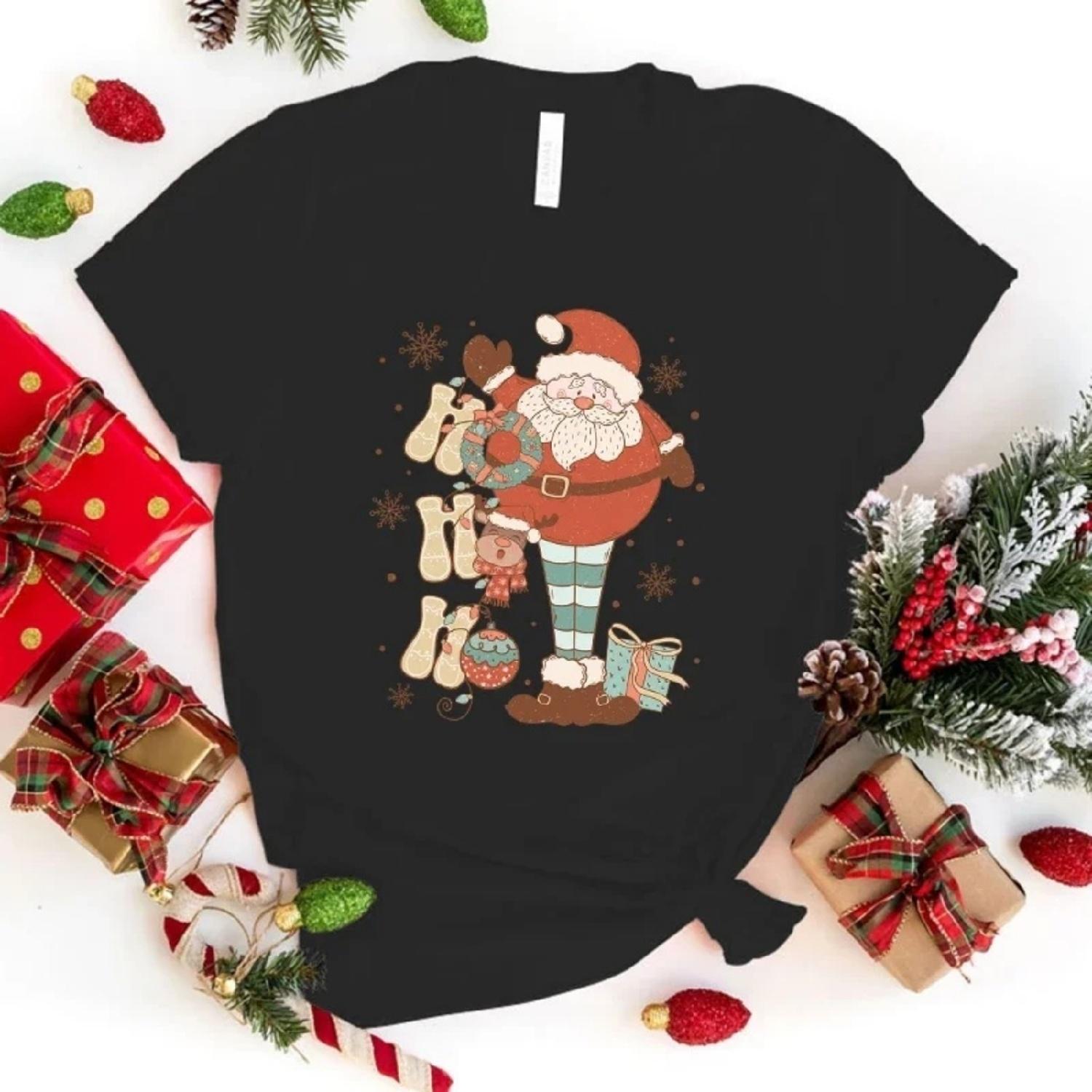 New Christmas Santa Claus T Shirt Christmas Santa Claus Print T-Shirt Unisex Summer Casual O-Neck Lady Female Clothing tops XXXXXL разноцветный