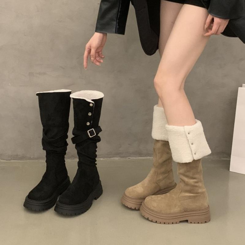 Fashion Winter Keep Warm Women Furry Knee High Boots Keep Fashion Slip On Short Plush Long Booties Shoes Zapatos Mujer