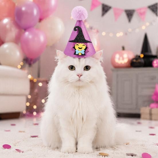 Halloween Pet Accessories Pointed Hat, Cute Ghost Witch Pumpkin Cat Pom-pom Hat for Cats And Small Dogs Holiday Party Accessory Lightweight