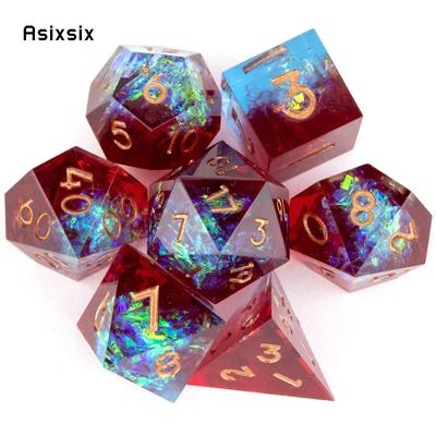 7 Pcs Red  Resin Golden Number Sharp Edge Dice Polyhedral Dice Suitable for Role-Playing RPG    Board Game
