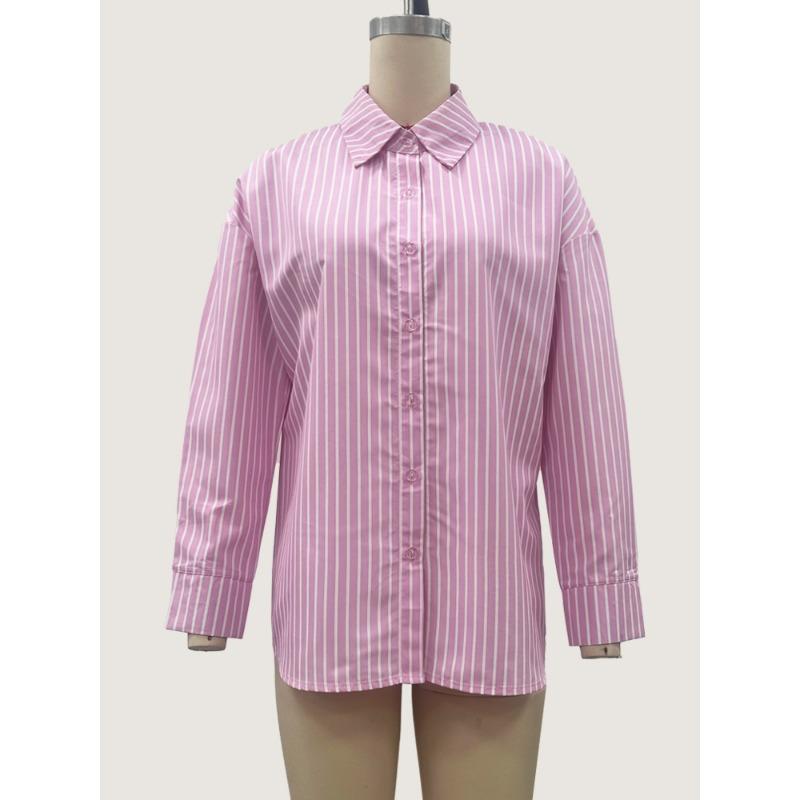 Dámská letní pruhovaná košile svrchní ležérní knoflíková s dlouhým rukávem s klopou top