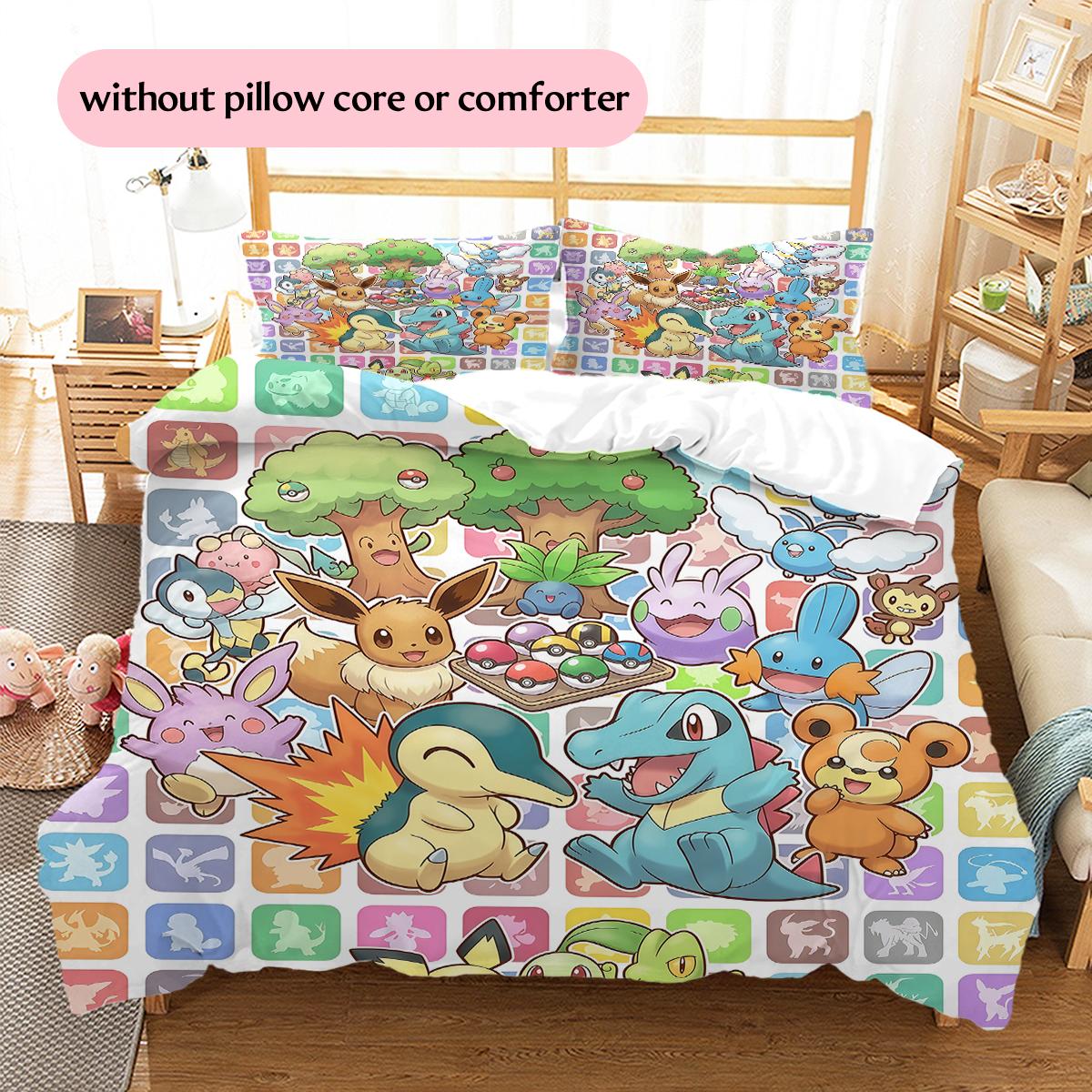 

Multiple Pokémon characters Pattern Bedding Quilt Set Home Decoration Gift (1 * duvet cover + 2 * pillowcase without core) 135x200cm