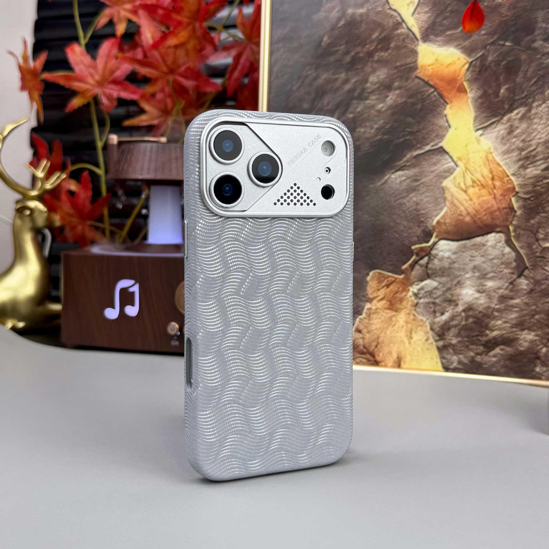 

iPhone 17 Pro Max Case - Water Rhyme Wave Gold Leather Magnetic Protective Business Sticker iPhone 15 Pro Max