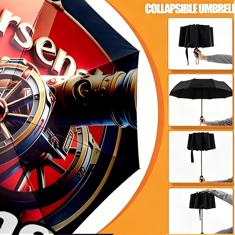 Custom Name Personalized Football Team Print Umbrella, Auto Open Close, 8‑Rib Sturdy Frame, Commute Camping Hiking Use, Birthday Gift