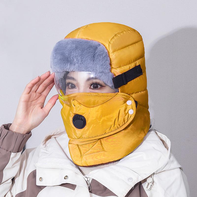 Fleece-Lined Lei Feng Winter Hat with Integrated Scarf and Windproof Face Mask