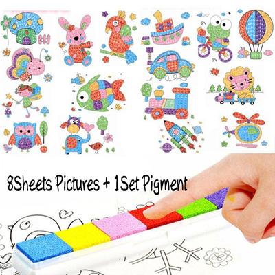 DIY 8Pcs Cartoon Kid Finger Painting Craft Set Children Colorful Fingerpaint Drawing Learning