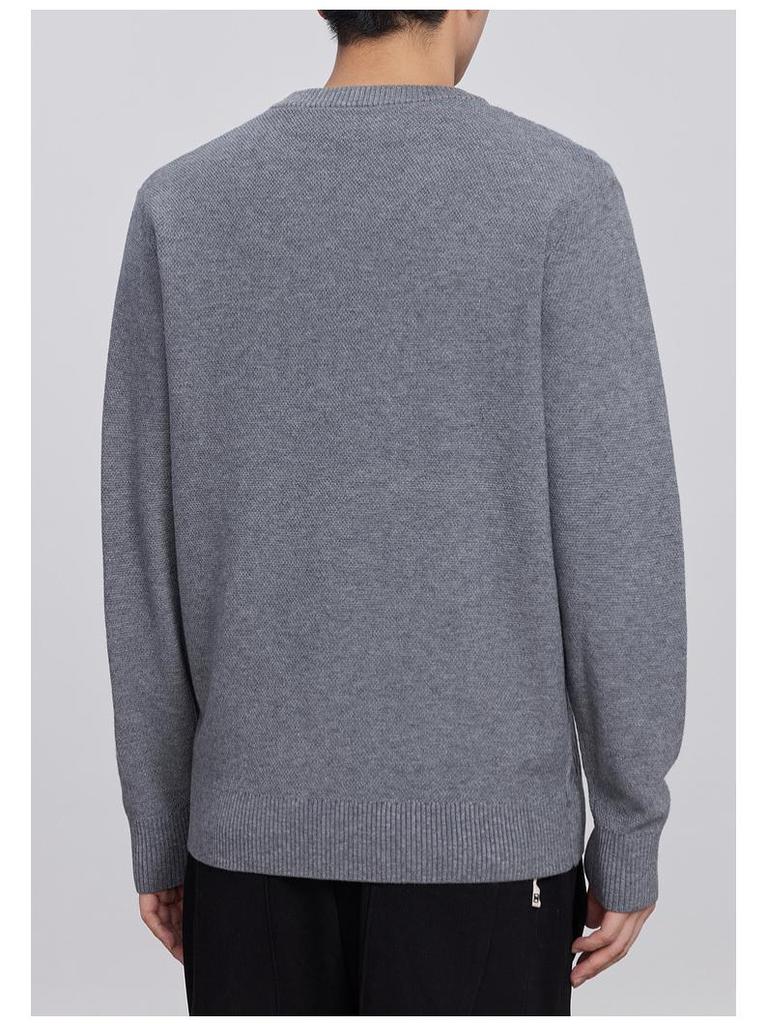 Men's Grey Cable Knit Pullover: 2024 Autumn/Winter, Round Neck, Slightly Loose, Long Sleeve Knitwear.