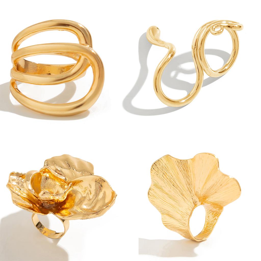 Ingemark 6 Styles Unique Large Petal Flower Twisted Wave Rings for Women Vintage Geometric Adjustable Ring Jewelry Steampunk Men