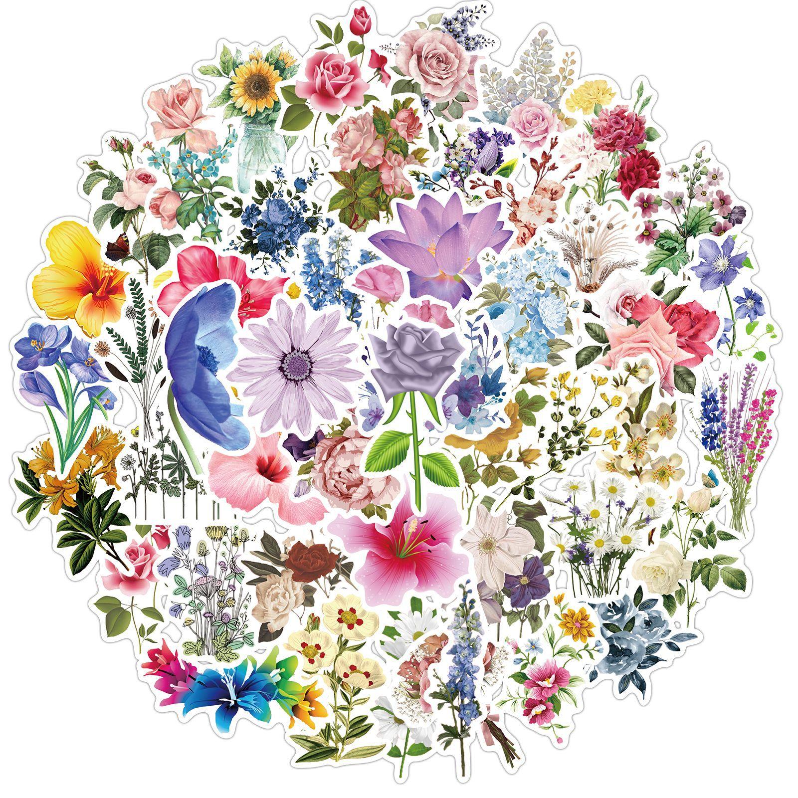 

50 Наклейки в стиле Инс с цветами и граффити, чемодан, мотоцикл, тележка, ноутбук, водонепроницаемые наклейки