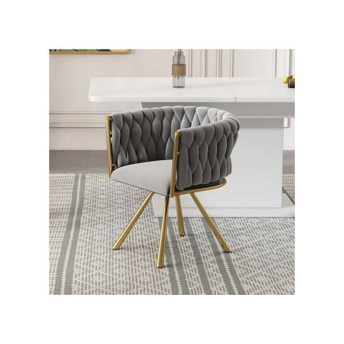 Fauteuil pivotant - MUVOE - Luxe - Velours gris-doré - Design ergonomique - 360°