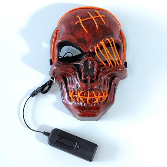 Halloween LED Face Cushion Scary Skull Full Face Cushion Light Up Neon Cosplay Costume Accessory for Parties Raves Festivals