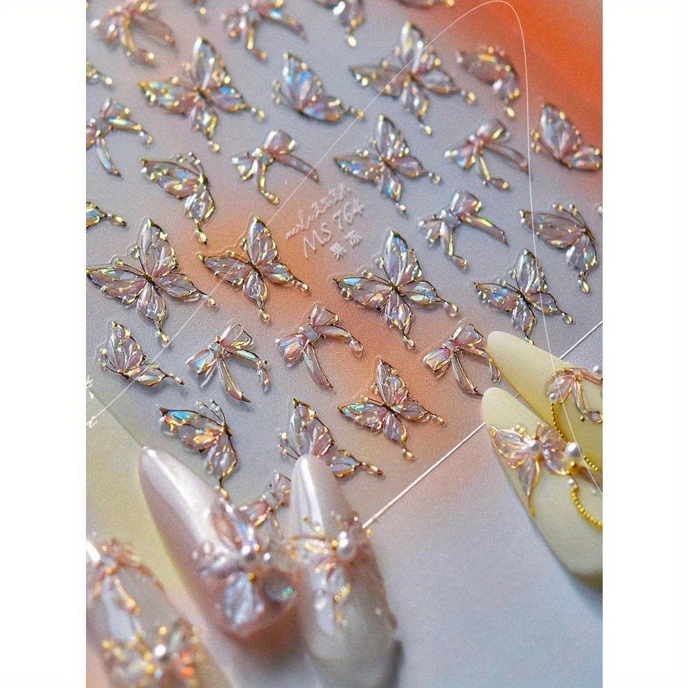 Beautizon Nailartlab 1pc 5D Butterfly Nail Charm Sticker Holographic DIY Art Y2K Style Nail Art Decoration Decal
