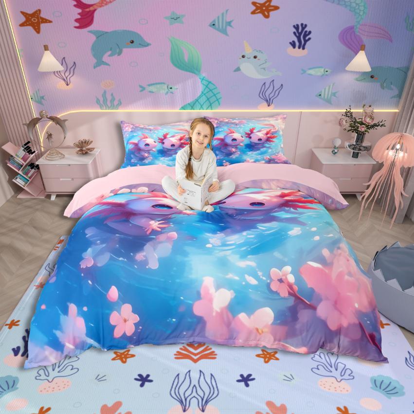 

Comforter Homewish Cartoon Animal Axolotl Flower Butterfly For Kids Bedding Setkawaii Wildlife Bed Set Comforter (quilt)-EU Single(135*200cm)3pcs