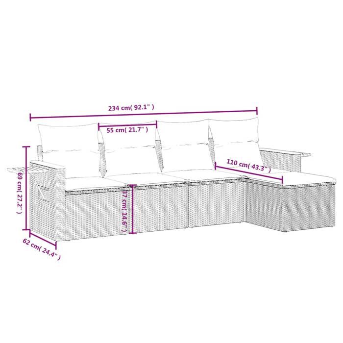 VidaXL Salon de Jardin avec Coussins 5 pcs, Canapés de Patio, Ensemble de Meubles, Mobilier de Terrasse Exterieur, Gris 3226761