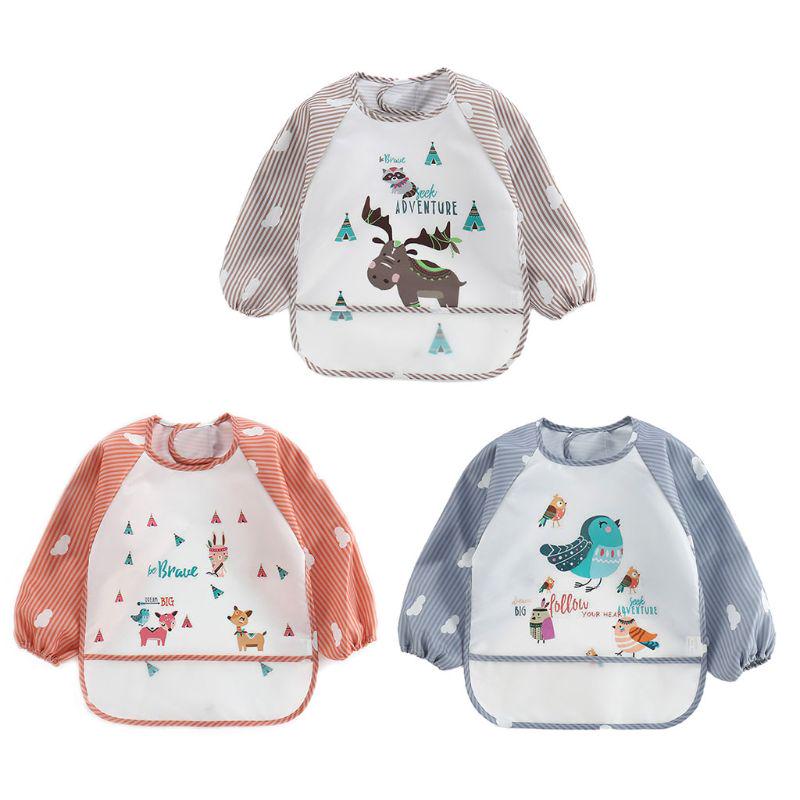 Grembiule da allattamento impermeabile a maniche lunghe per bambini, per bambini piccoli, con tasca