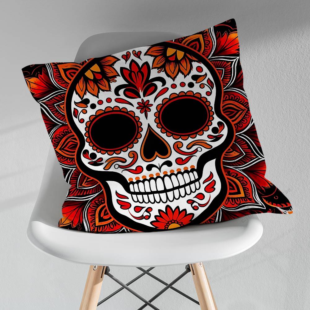 Day of the Dead Sugar Skulls Throw Pillow Case Living Room Sofa Cushion Cover For Home Bedroom Decoration Protector