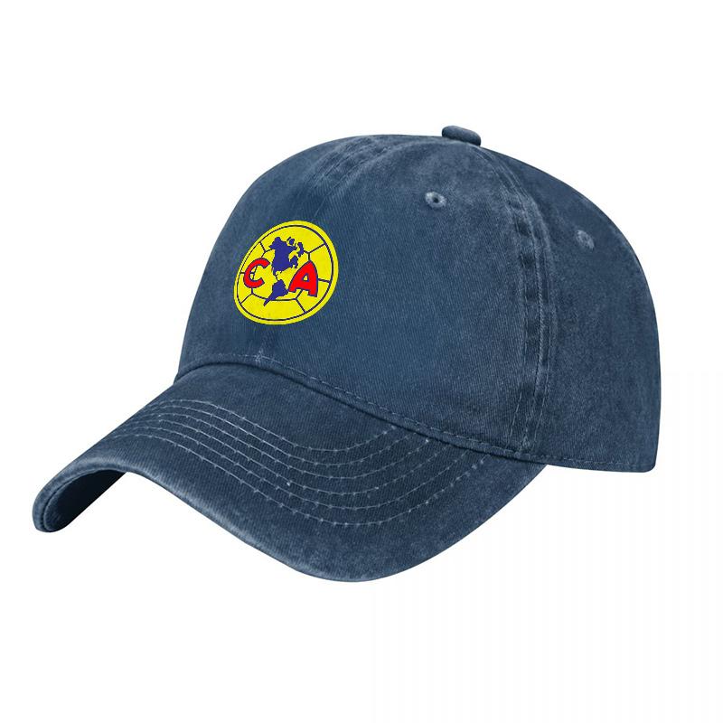 Club America Logo Washed Canvas Baseball Cap Unisex Women Unisex Adjustable Hat Sport Team Fan Apparel Casual Streetwear Headwear