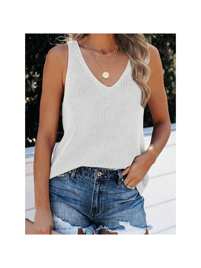 Women's Sleeveless V Neck Sweater Vest Loose Knit Cami Tank Top for Spring Summer