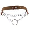 DIEZI Sexy Lignt Brown PU Leather Necklace Women Men New Harajuku Gothic Vintage Heart Chain Choker Statement Necklace Jewelry