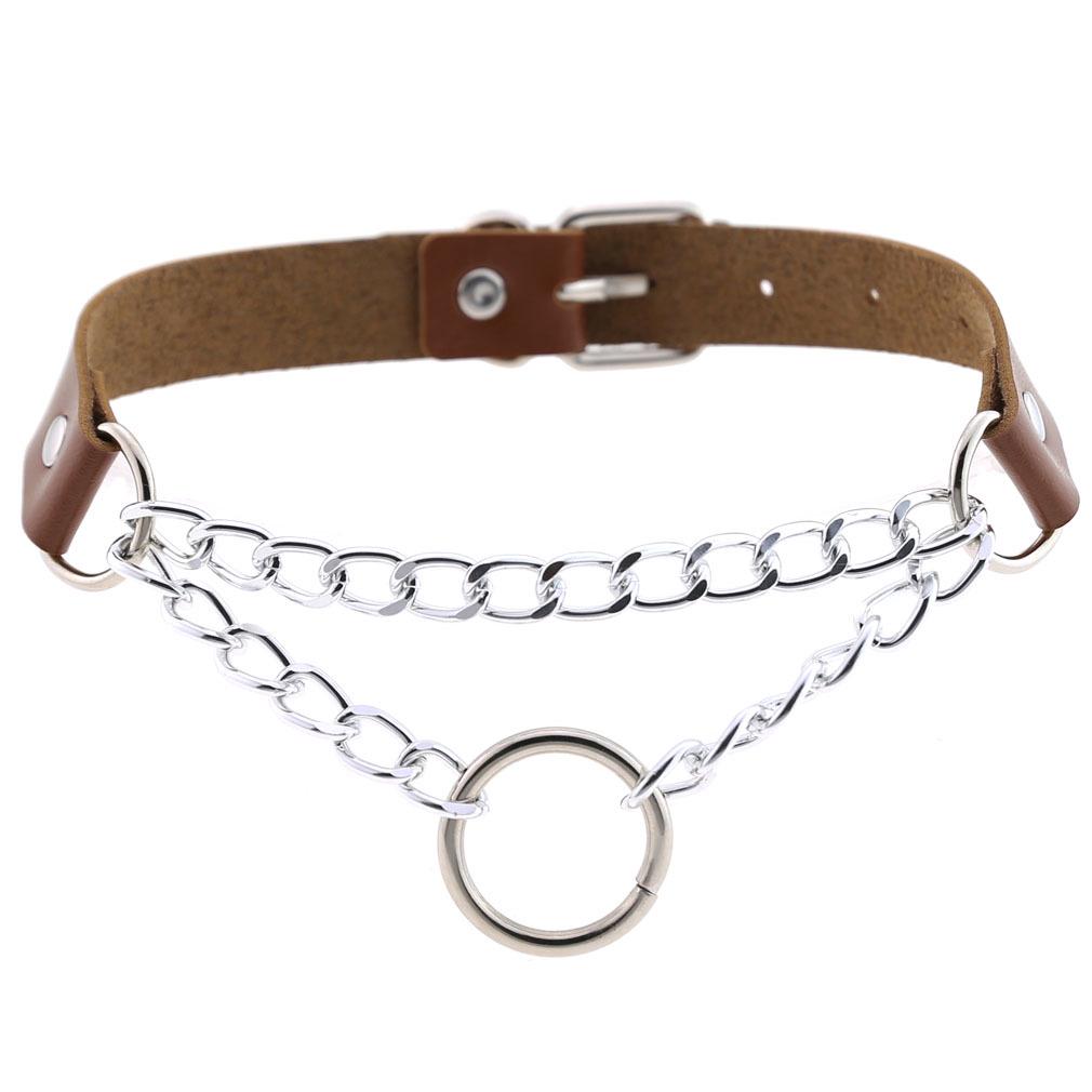DIEZI Sexy Lignt Brown PU Leather Necklace Women Men New Harajuku Gothic Vintage Heart Chain Choker Statement Necklace Jewelry
